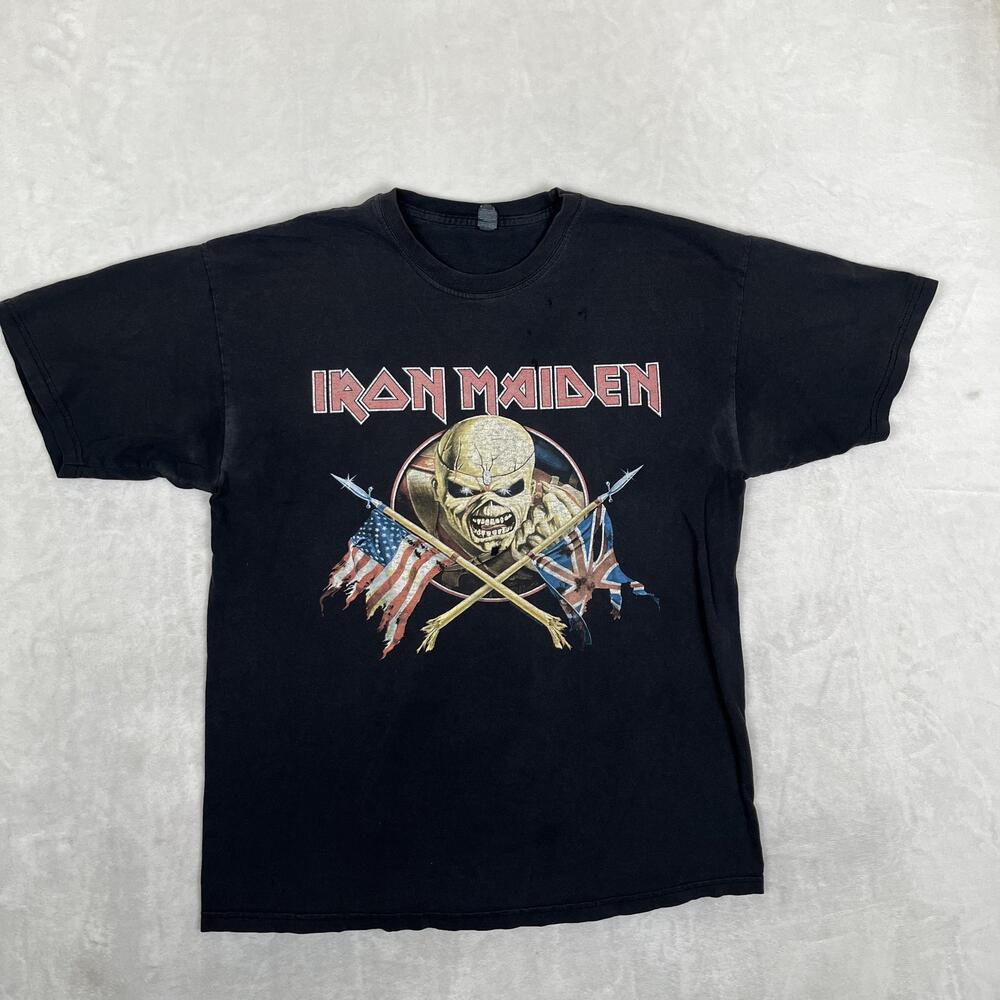 Vintage Iron Maiden T-Shirt Mens Medium Black Eddie Flags Metal Band Tee Y2K